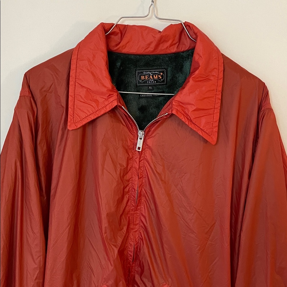 Beams men’s windbreaker Jacket burnt orange brick red faux fur lining xl Japan
